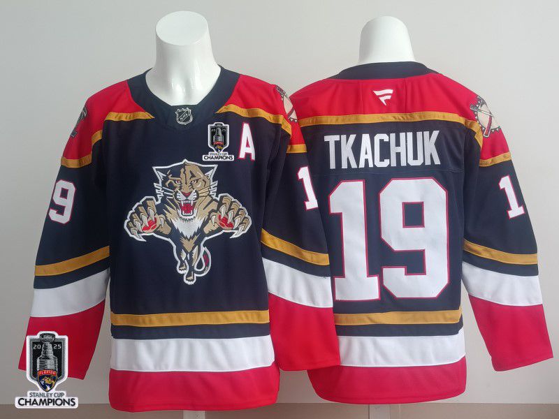 Men 2025 Florida Panthers #19 Tkachuk Blue Fanatics Home Premium NHL Jersey style 2